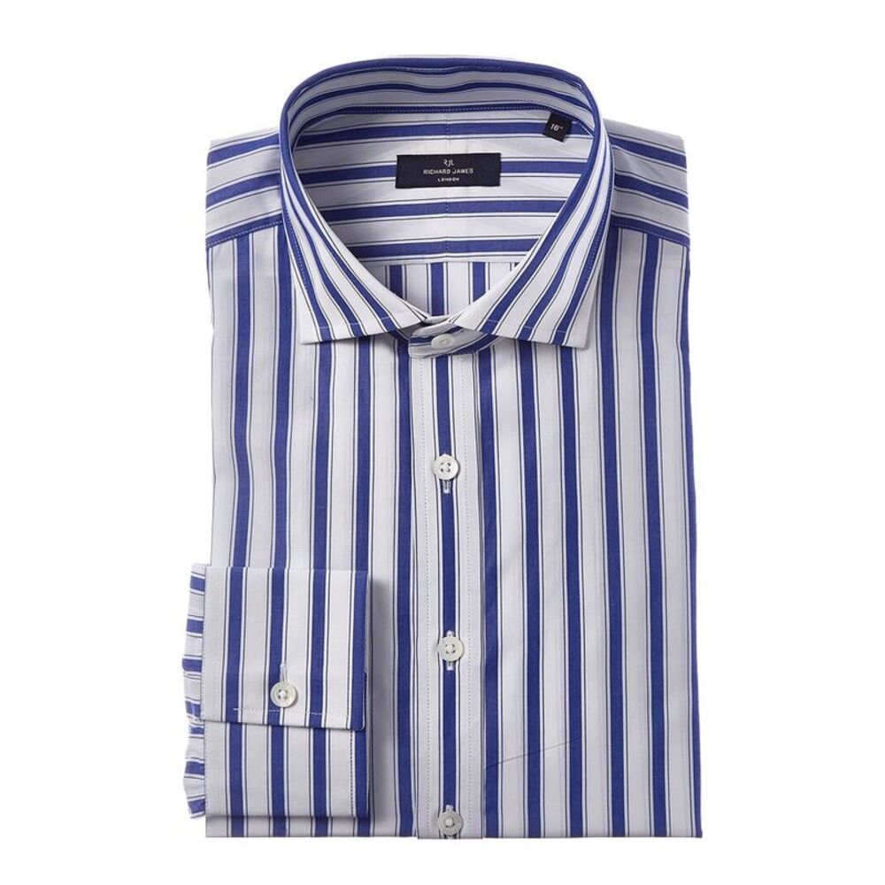 Richard James Mens Regular Collar Bold Stripe Poplin Dress Shirt, Blue